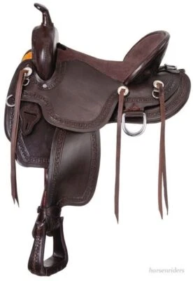 HULARA Western Mule Saddle - Dark Oil Leather - Mule Bars-7" Gullet - 15",16"or 17"