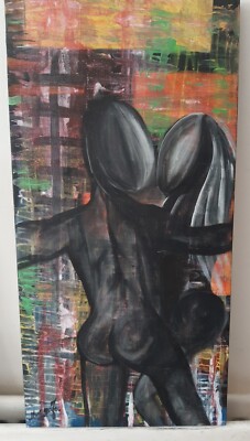 modernes abstraktes Gemälde auf Leinwand signiert Unikat handgemalt 30x60 cm  