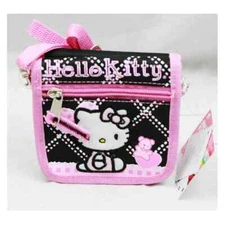 Hello Kitty Licensed String Wallet Black Hearts Bear 5x4x2" Shoulder Strap