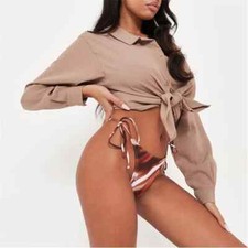 Image of Missguided Marble Print Tie Side Bikini Bottoms
