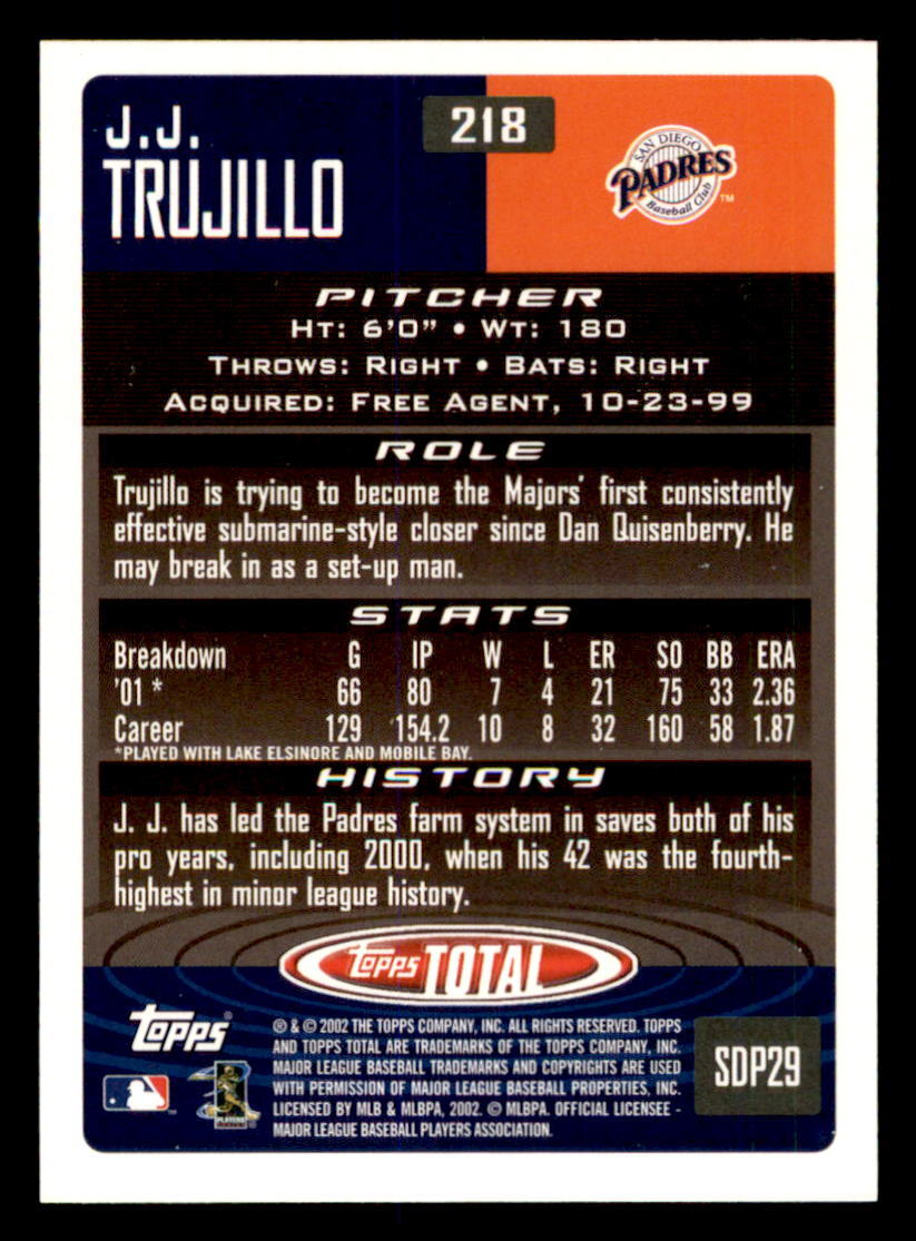 2002 Topps Total #218 J.J. Trujillo San Diego Padres RC | eBay