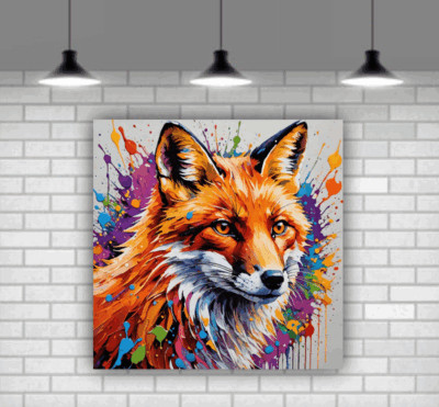 Niedlicher Baby Fuchs modern hell Leinwand Wandkunst Druck gerahmt bereit zum Aufhängen