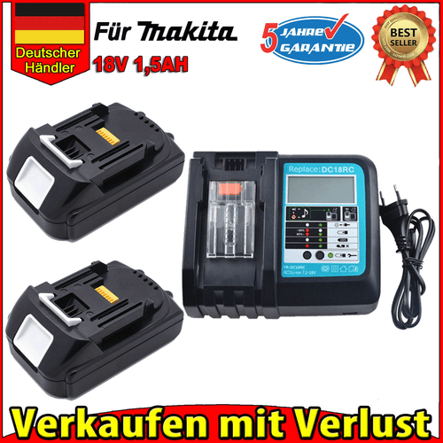 Makita Akku 18V 1,5Ah BL1815 N Batterie BL1860B BL1850B BL1840B Ladegerät DC18RC - Bild 1 von 20