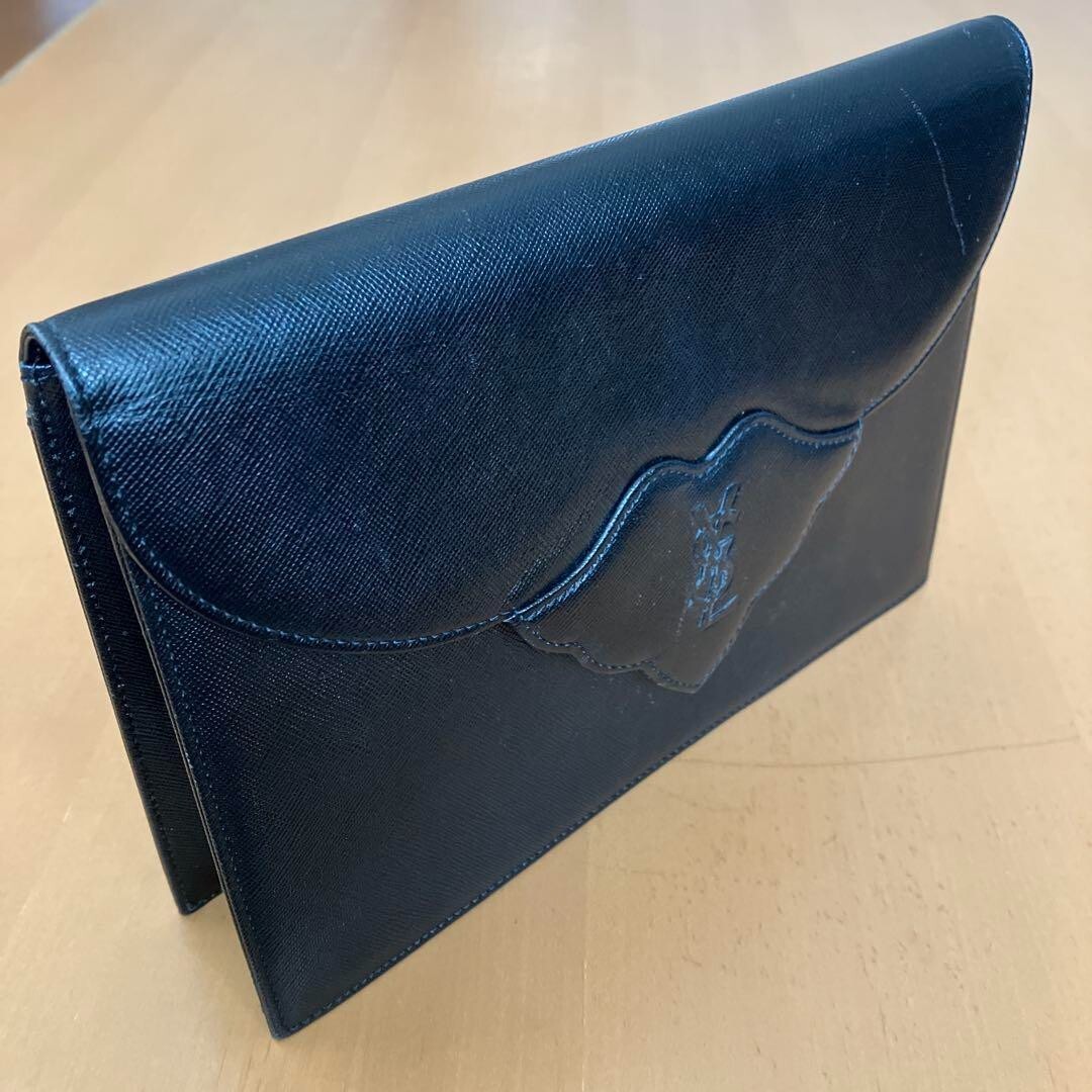 Borsa pochette Yves Saint Laurent nera pelle saffiano borsa YSL vintage VECCHIA