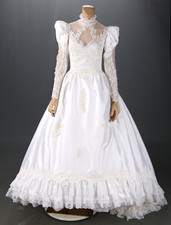 Unbranded Vintage 80s Ivory Taffeta Hi Neck Long Sleeve Wedding Dress sz 4