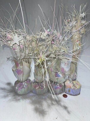 Lot Of 4 White Iridescent 13.5'' Table Weights / Balloon Party Centerpieces
