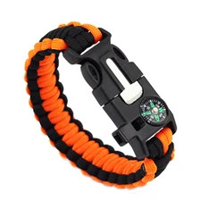 Survival Paracord 550 Bracelet Wristband Flint Fire Starter Compass Whistle Kit