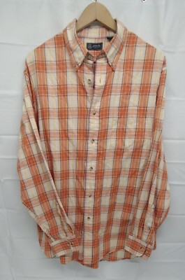 Arrow Mens Large Plaid Orange, Yellow, Blue, White Long Sleeve Button Down Shirt