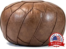 Puf de piel sintética sin relleno, reposapiés marroquí, marrón natural US NUEVO