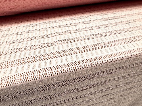 Stretch Crochet Knit Jersey Fabric, Per Metre - Fancy Stripe - Light Pink - Picture 2 of 3