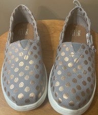 Toms Classic Flats Size Y4 Gray Rose Gold Foil Polka Dot Slip On Shoes New