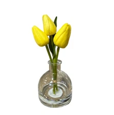 Faux Plant 5'' Yellow Tulips in Glass Vase