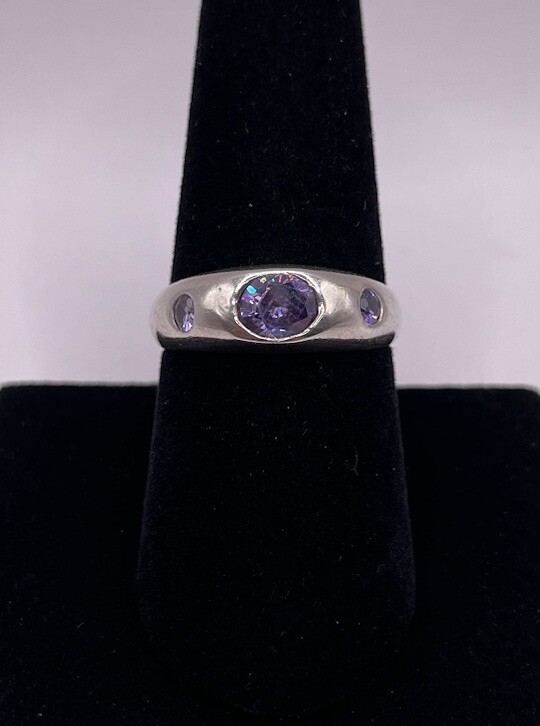 Sterling Silver Amethyst Trio Solid Ring Size 9.25 - image 1