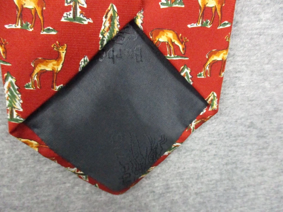 Corbata de seda Burberry hecha en Inglaterra animal naturaleza ciervo estampado roja RARA Foto 4 de 4