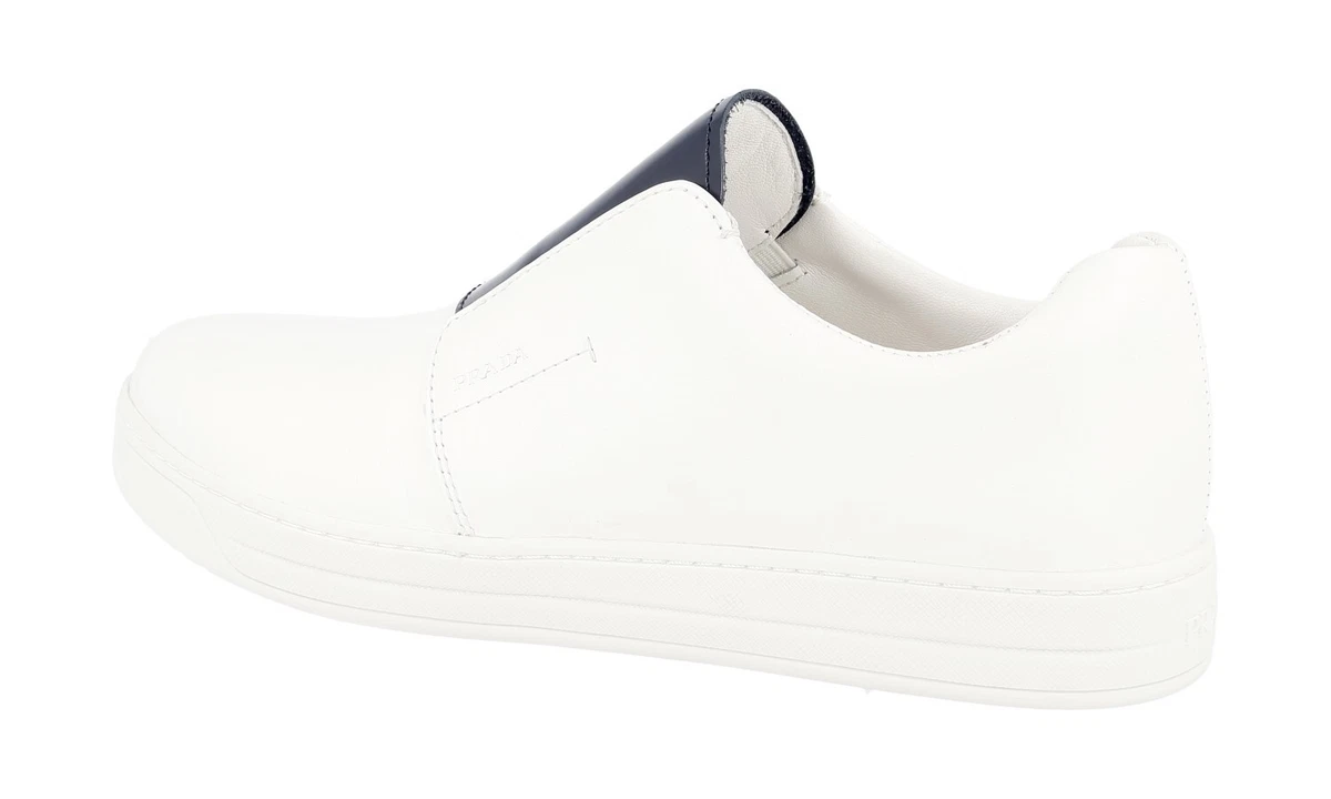 PRADA Leder Downtown Slip-on Sneaker - 3S6047 - Weiss Navy - NEU - 37,5