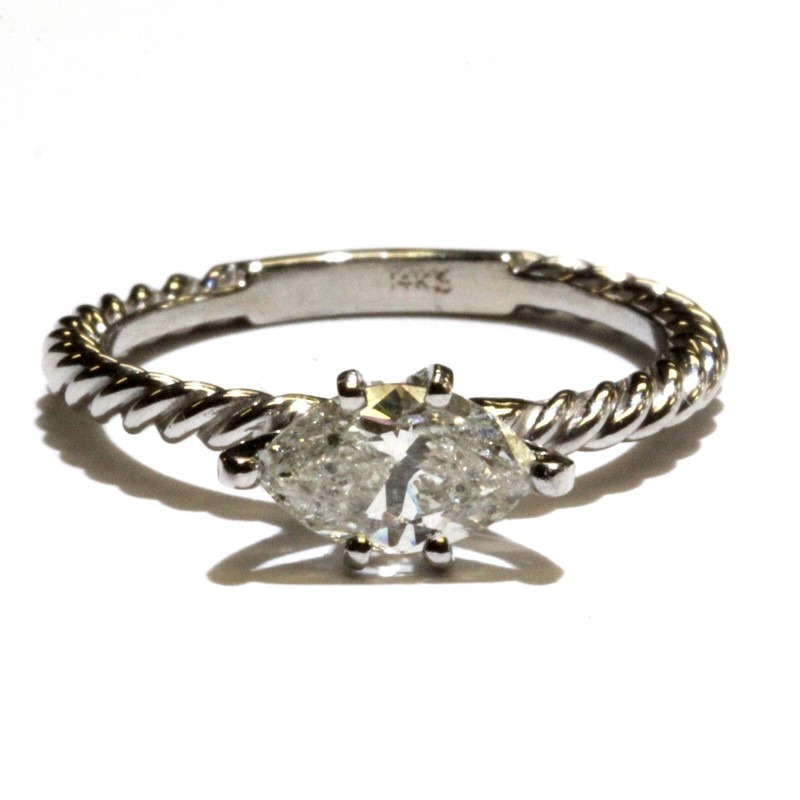 GIA 14k white gold .83ct marquise diamond solitaire engagement ring Rope design