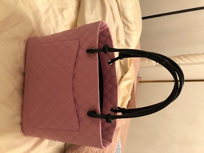 Chanel Cambon Pink Black Lambs Leather Large Shoulder Tote Bag