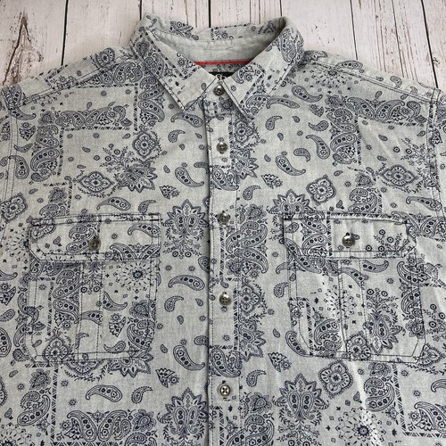 Rock & Republic Paisley Kurzarm Button Down Hemd Herren XL grau Baumwollhemd