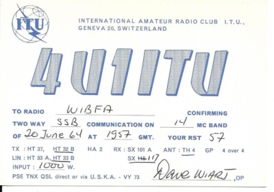 QSL 1964  ITU Geneva Switzerland   radio card