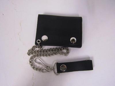 Solid Black Plain Genuine Leather Wallet With Chain (4 inch)