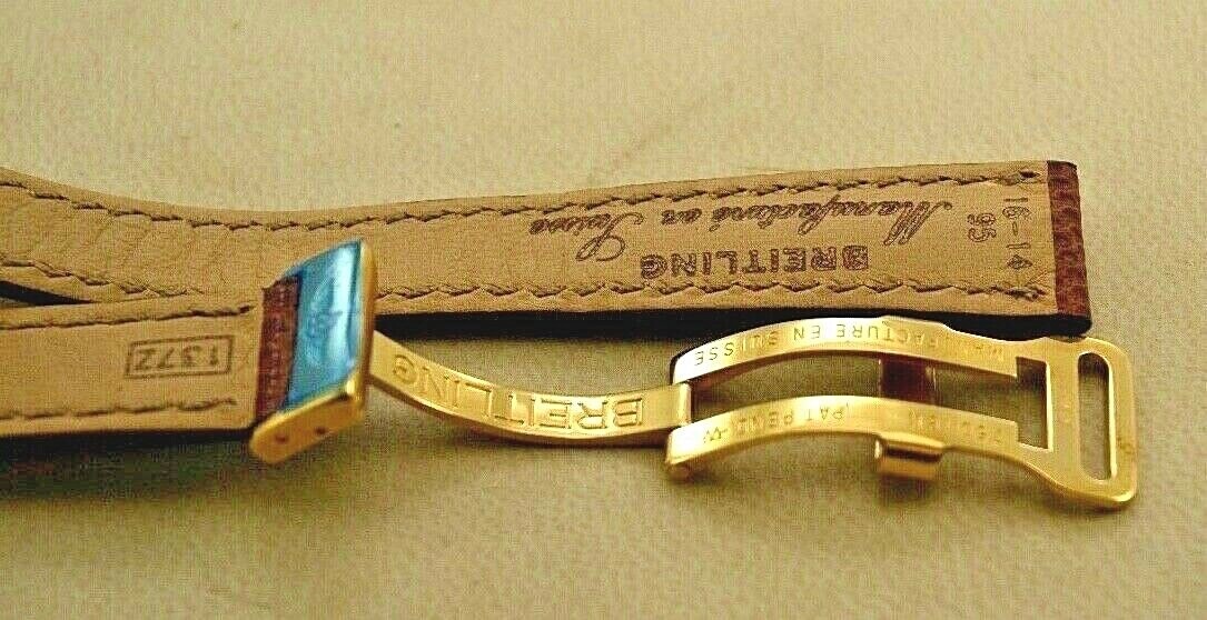 Breitling Watch Strap Brown Leather 16 mm With 18k Gold Deployant