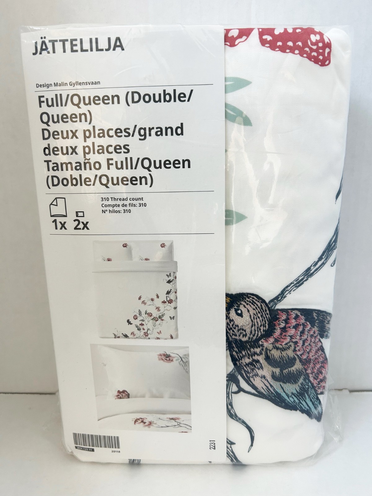 Ikea JATTELILJA Full/Queen Duvet cover & pillowcase white/floral patterned - NEW