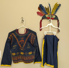 Vtg 50's Child's Native American Indian Halloween Costume Dress Skirt Headdress