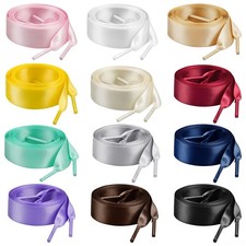 Marrywindix 12 Pairs 47" Flat Satin Ribbon Shoelaces Medium, Multicolor