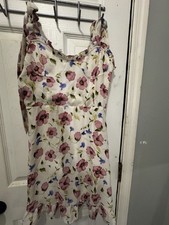 Forever 21 White Floral Mini Sundress Square Neck Smocked Back Ruffle Hem M
