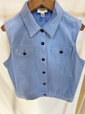 Ann Taylor Vintage Collared Sleeveless 100 Cotton Blue Vest Size Large