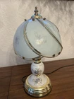 Vintage 3-Way  Gold Tone Touch Lamp with 6 Glass Panels Blue Floral 15" Ht