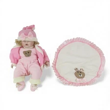 The Leonardo Collection Porcelain Baby Doll with Pink Blanket Preloved