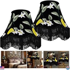 GO SO Black Floral Embroidery Bell Lamp Shades Set of 2,Handcrafted Silk Petal