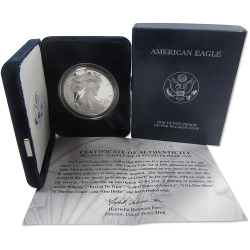 2004 W American Silver Eagle Choice Proof Bullion $1 Coin OGP COA