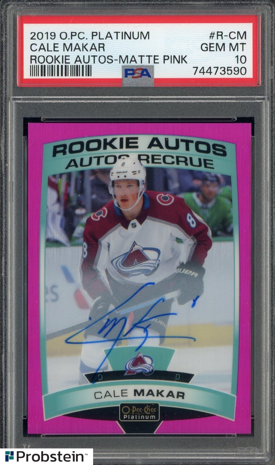 2019 OPC Platinum Matte Pink Cale Makar RC Rookie AUTO 40/99 PSA 10 GEM MINT