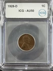 1928 D Small Cents Lincoln, Wheat Ears Reverse ICG AU-50