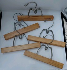Vintage Lot of 5 Wooden Clamp Hangers for Suit Pants Slacks Trousers