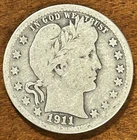 1911-S Barber Quarter VG | Semi-Key Date | 90% Silver US Coin