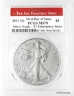 2021-S $1 T1 Silver American Eagle FDI Emer Issue PCGS MS70 Red SF Mint Label