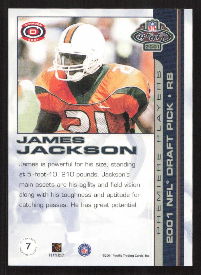 2001 Pacific Dynagon James Jackson Premiere Players #/999 #7 Card - Image 2 of 2