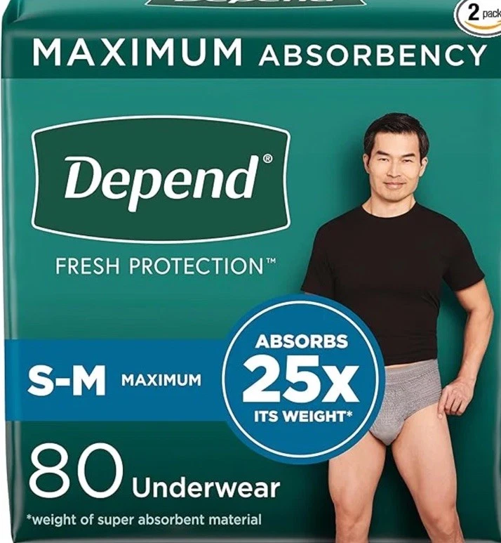 Depend Fresh Protection Underwear for Men Small/ Med 92 Count 26" -34" waist SWC