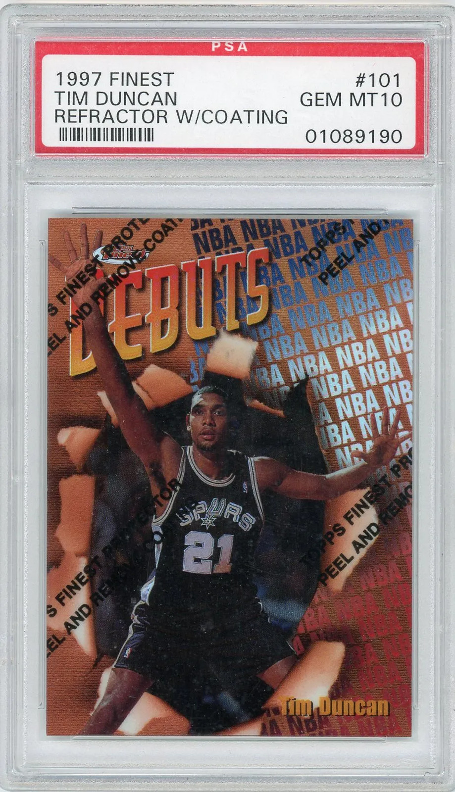 1997 Finest Tim Duncan #101 Refractor W Coating PSA 10