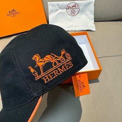 HERMES エルメス Hサークル ロゴ キャップ 58 Hermes Men's Baseball Cap Miles H Circle Black Orange Canvas Hat