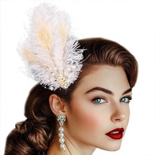 Woeoe Peacock Fascinator Flapper White 20s Feather Hair Clips Tea Party Weddi...