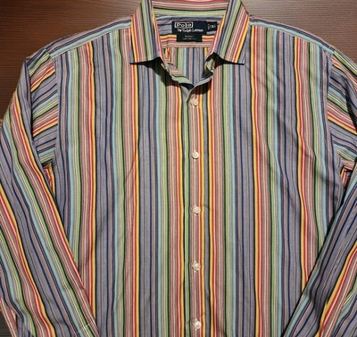 Polo Ralph Lauren Striped Regent Custom Fit Dress Shirt Made In Italy 16.5  Large | eBay