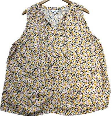Croft & Barrow Womens Split Tie Neck Tunic Blouse Sleeveless Size L Multi Floral
