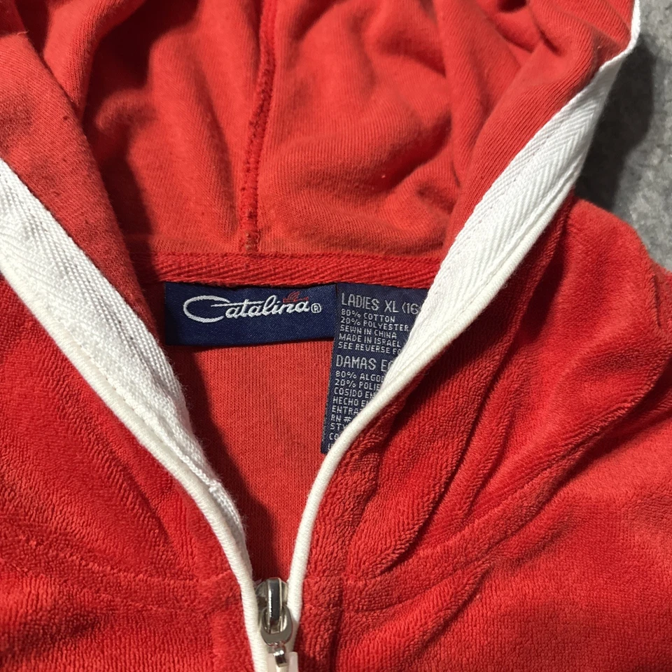 Chaleco con Capucha Cremallera Completa Catalina Vintage para Mujer XL Rojo Terry Tela Bolsillos Retro Foto 4 de 4