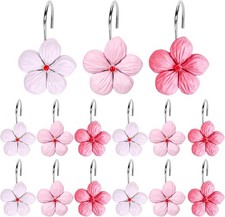 Pink Flower Shower Curtain Hooks Decorative F...