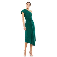 Mac Duggal 12480 Emerald Green One Shoulder Midi Length Jersey Dress Size 16 New
