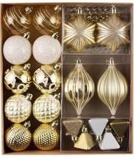 DecorbyHannah 40ct Christmas Ornaments Set, Assorted Gold White Decorations